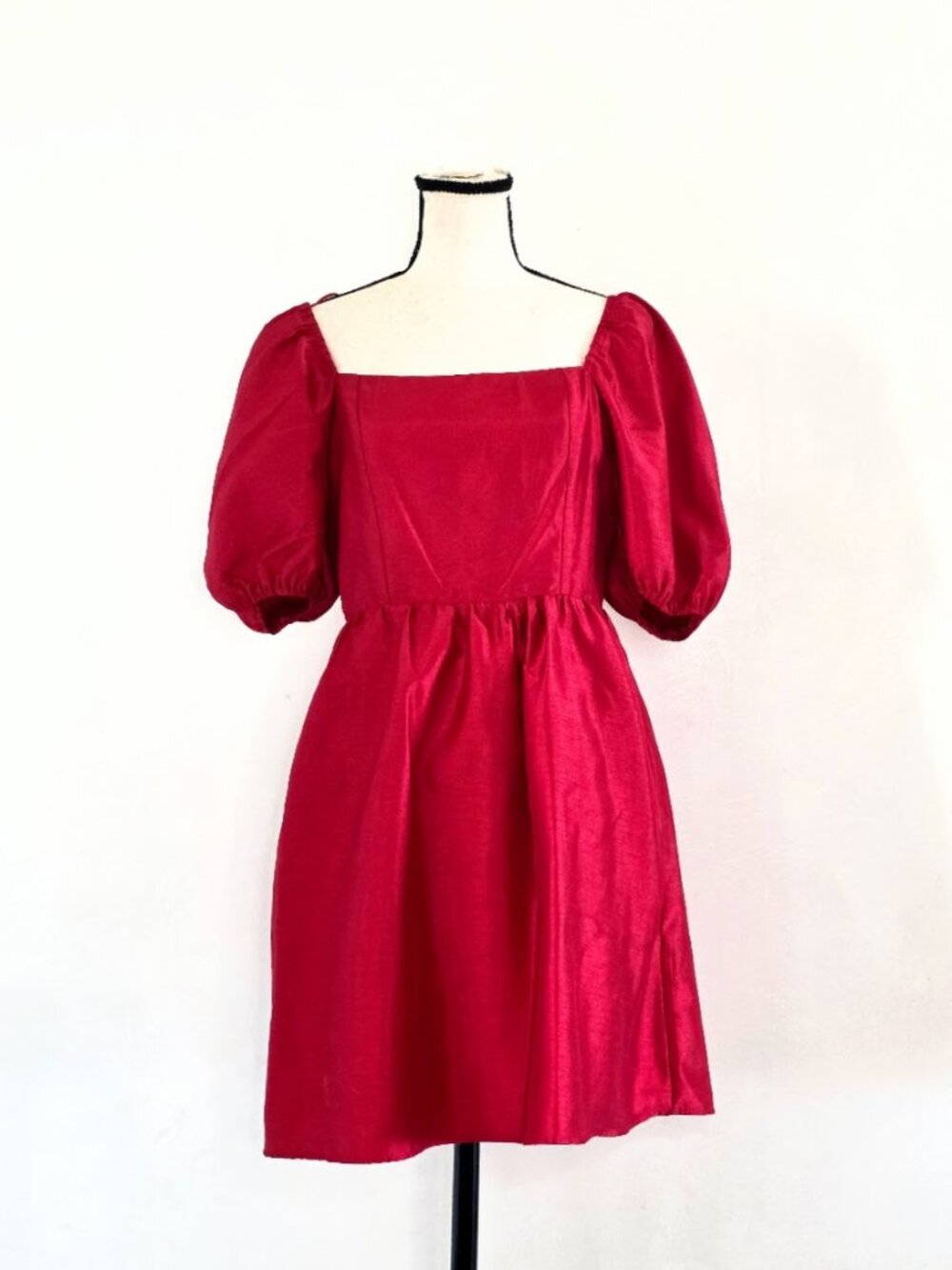 Copper Key Red Taffeta Puff Sleeve Square Neck Mini Dress Size M New